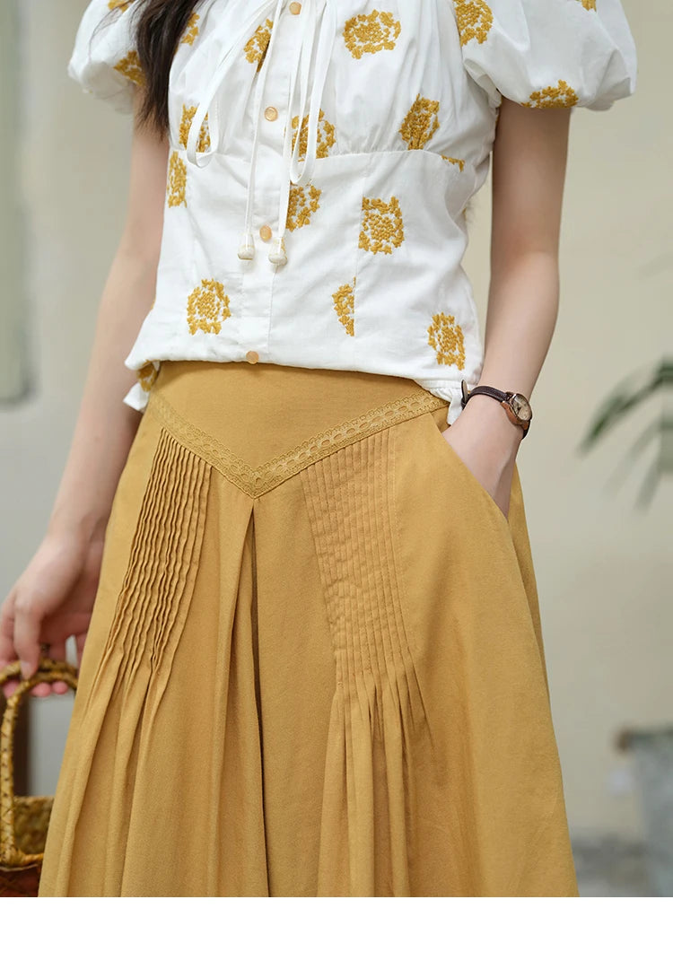 MISHOW High Waist Skirt Pocket Lace Hollow Out A-LINE MXE35B0724