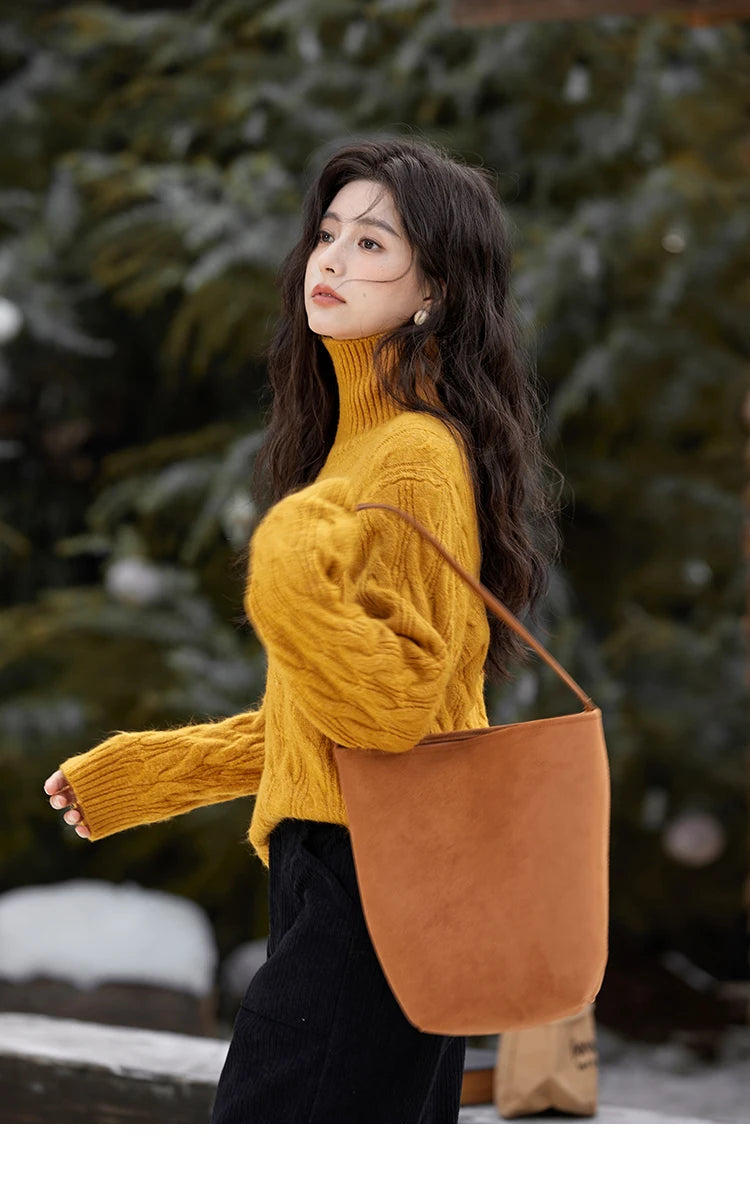 Mishow Turtleneck Texture Solid Warm Pullover MXD57Z1090