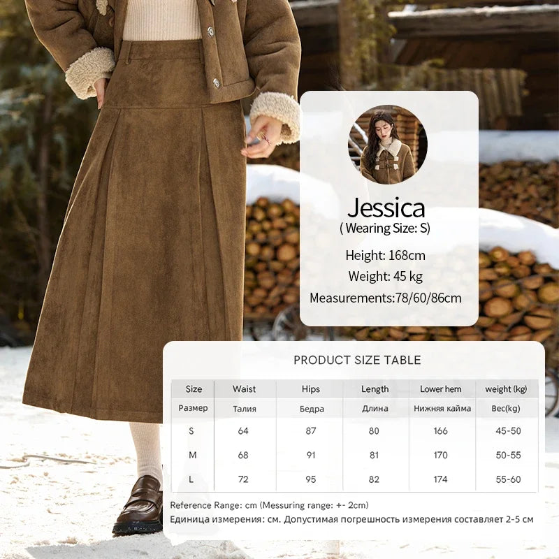 MISHOW Brown Suede Plush Jacket Bull Horn Buckle Spliced MXD36W0500