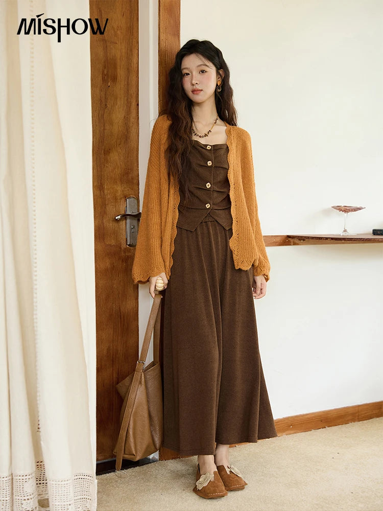 Mishow Pumpkin Wavy Edge Dropped Sleeve Cardigan MXE46Z2505