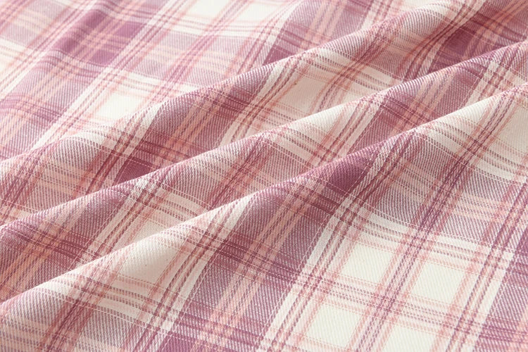 MISHOW Purple Plaid Cotton Shirt Polo Neck Pockets MXE14C0417
