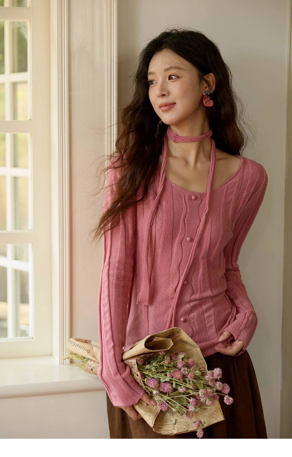 Mishow French Slim Scoop Neck Draped Tie Pullover MXE42Z1322