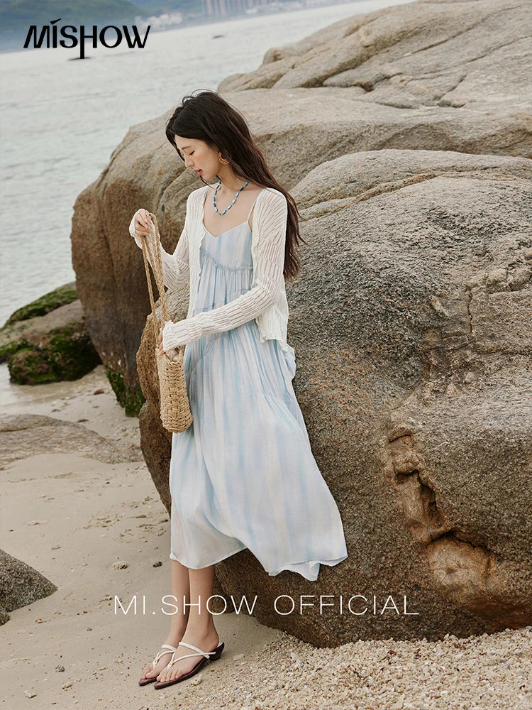 Mishow White V-Neck Slim Knit Summer Cardigan MXE16Z1193