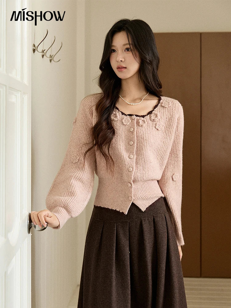 Mishow Pink Flower Lace Trim Cardigan MXE94Z2862