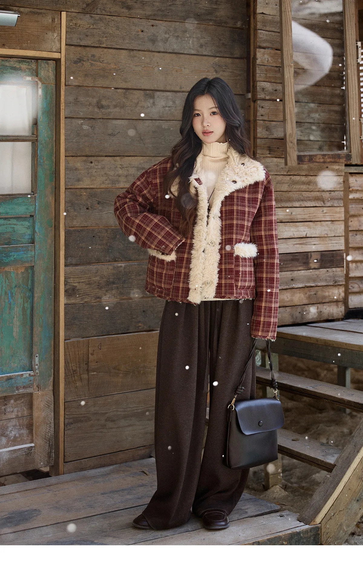 Mishow Reversible Red Plaid Lamb Wool Coat MXE93W1009