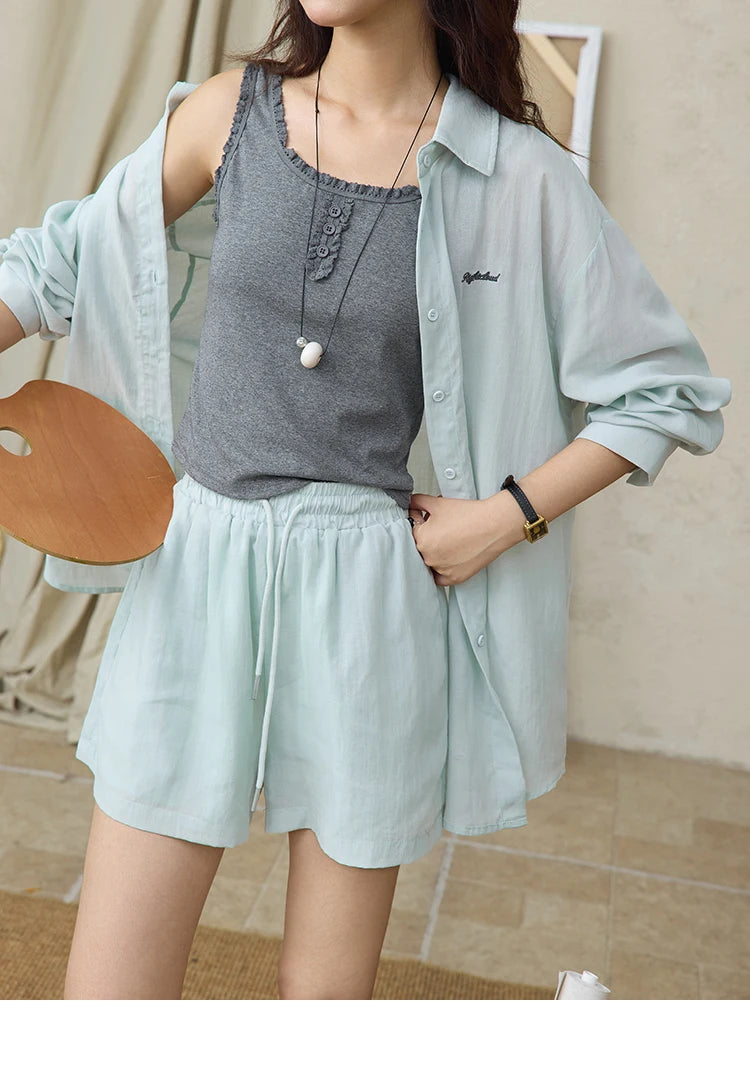 Mishow Long Sleeve Shirt & Tank Top & Pocket Shorts 3-Piece Set MXE36T0639