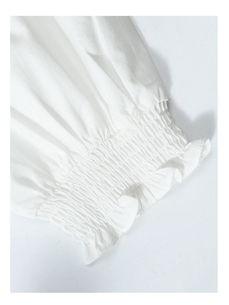 MISHOW Korean Doll Neck Shirt Lace Patchwork Bubble Sleeve Elastic Hem MXD12C0164