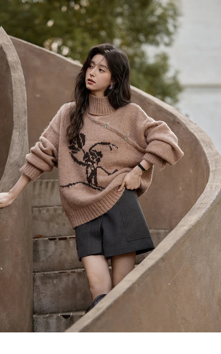 Mishow Chinese Hollow Out Floral Lantern Sleeve Sweater MXD36Z0888
