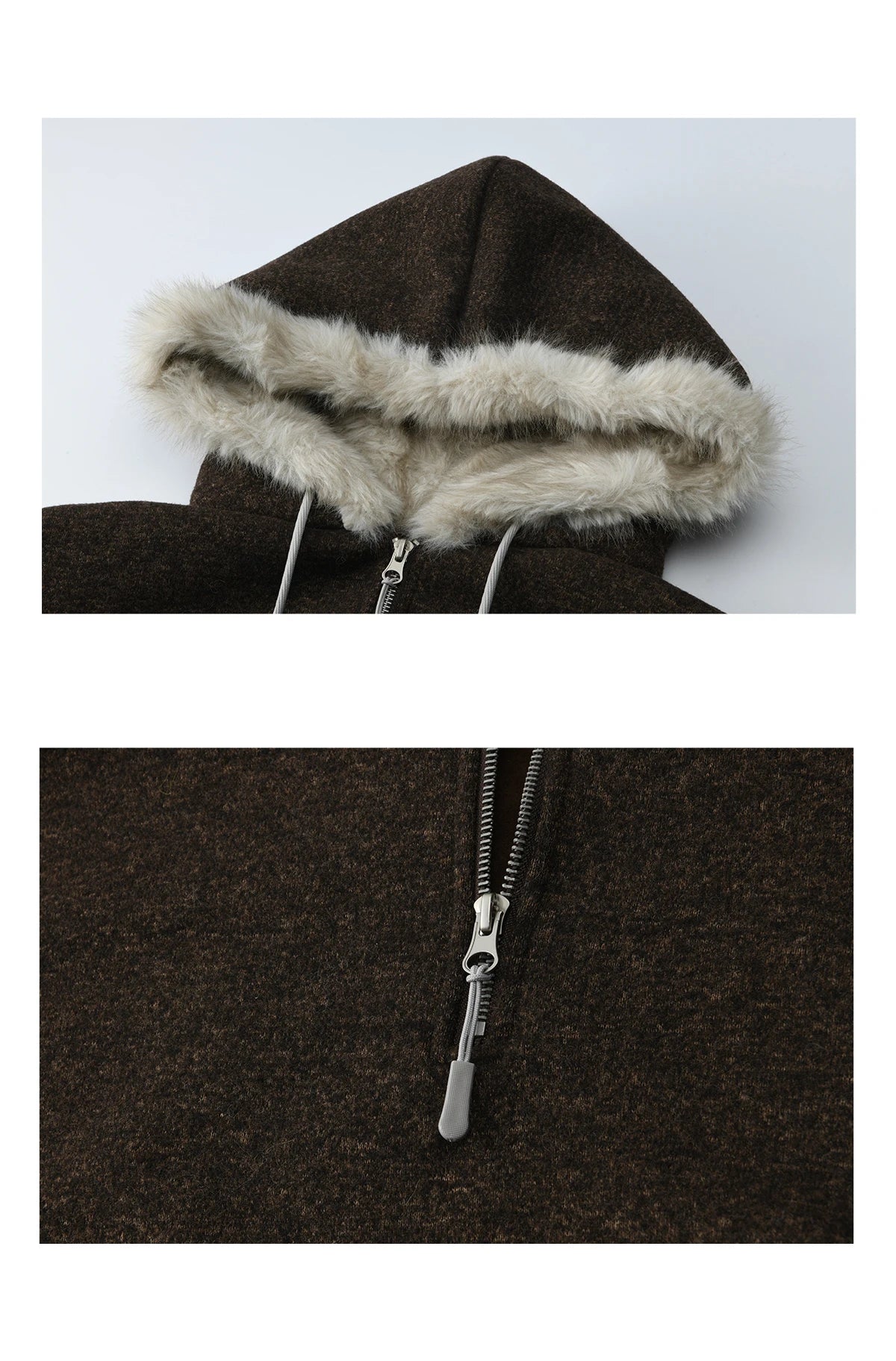 Mishow Brown Faux Fur Hood Sweatshirt & Wide Leg Pants Set MXE94T1476