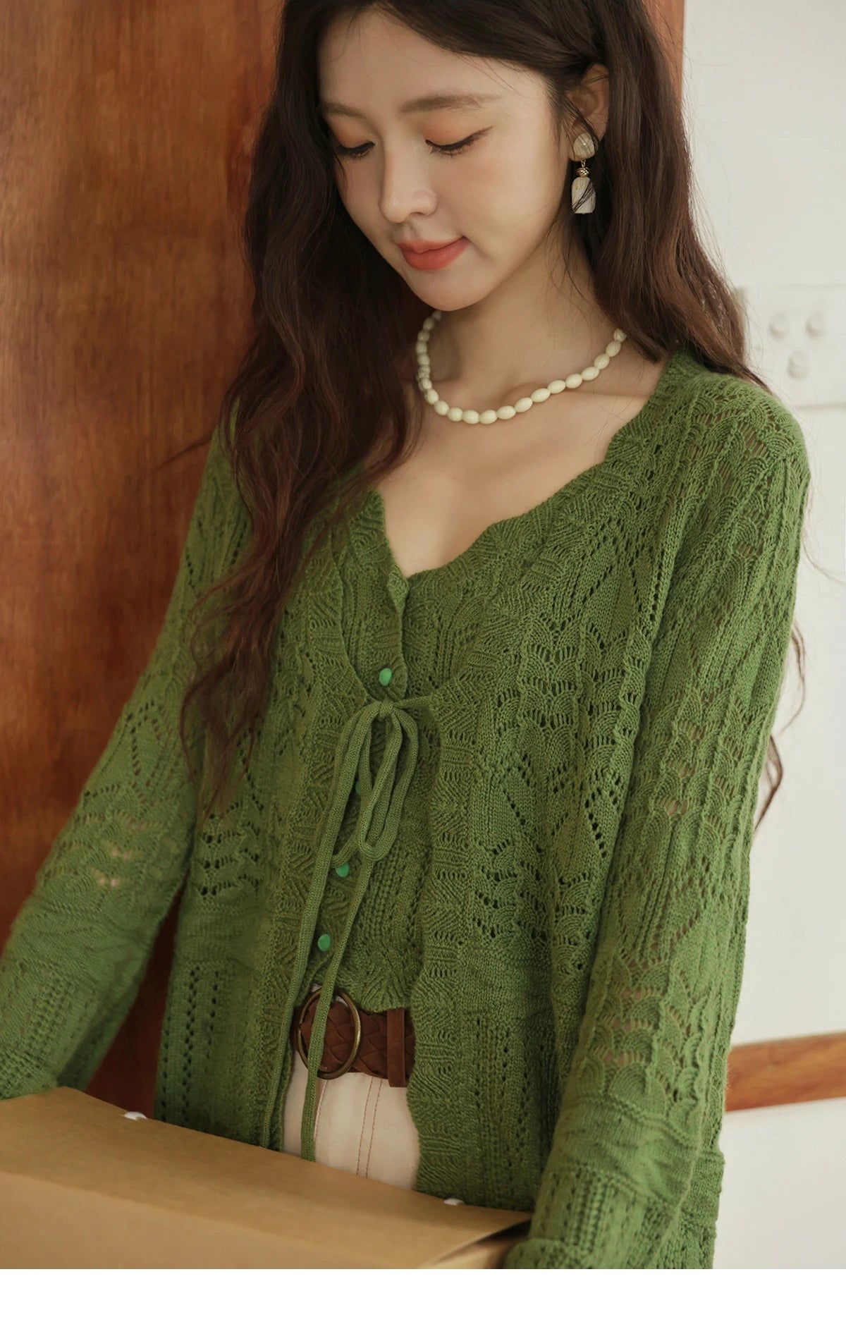 Mishow Flared Sleeve Lace-Up Cardigan & Camisole Set MXE42T0717
