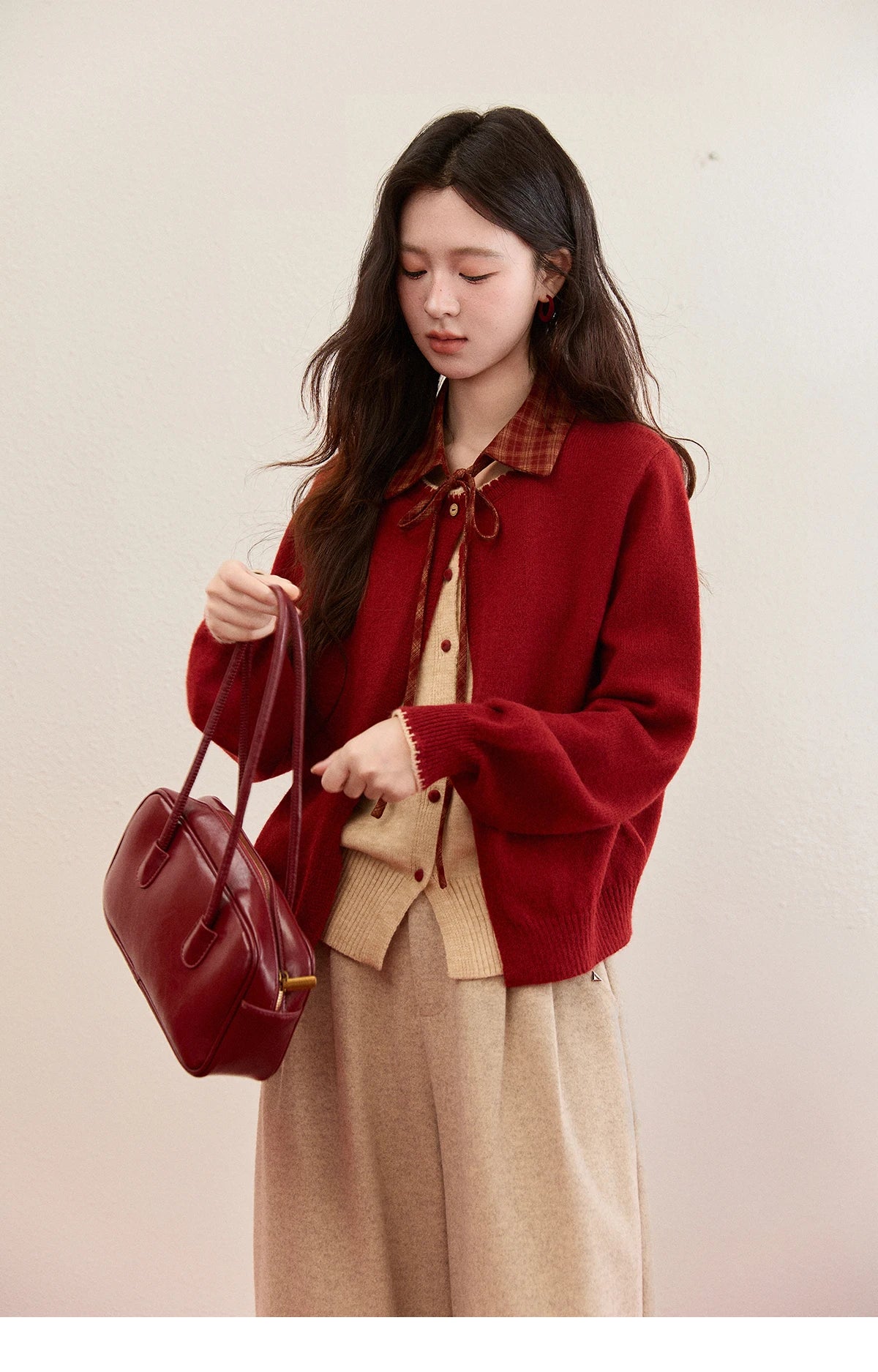 Mishow Color Block Fake Two-Piece Removable Collar Cardigan MXE93Z2816