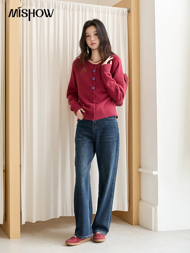 Mishow Red Round Neck Embroidered Cardigan MXE47Z2621