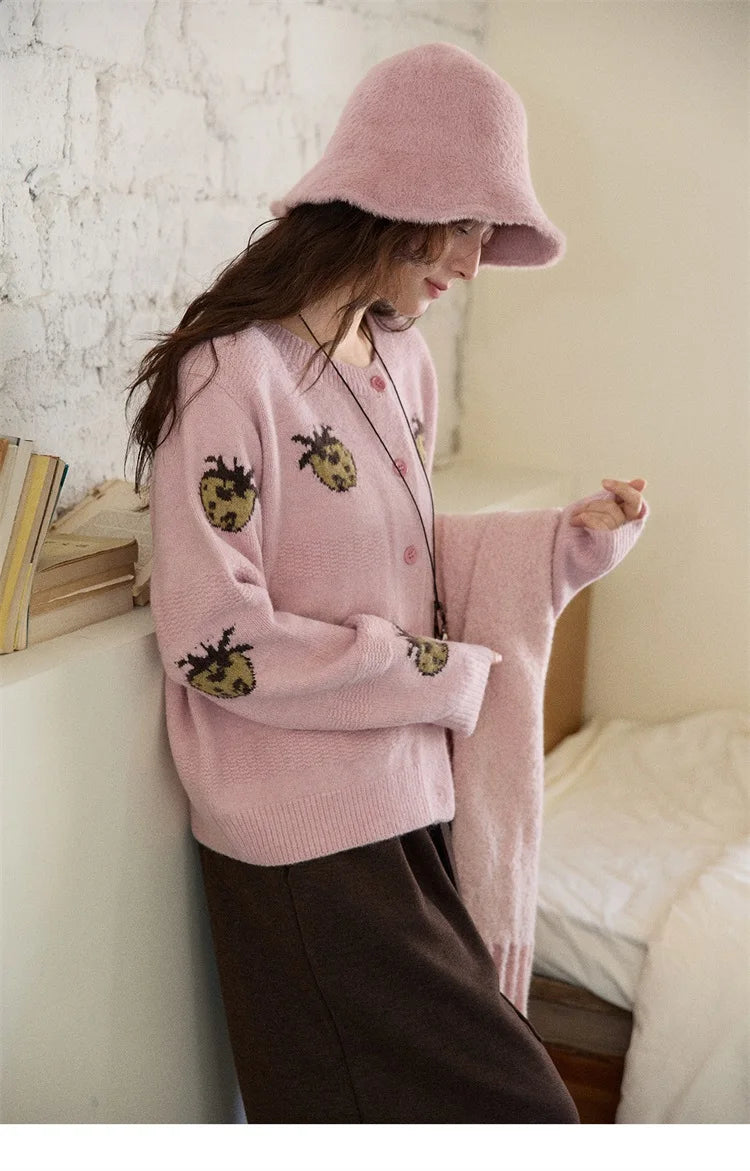 Mishow Funny Pineapple Jacquard Round Neck Cardigan MXE87Z2752