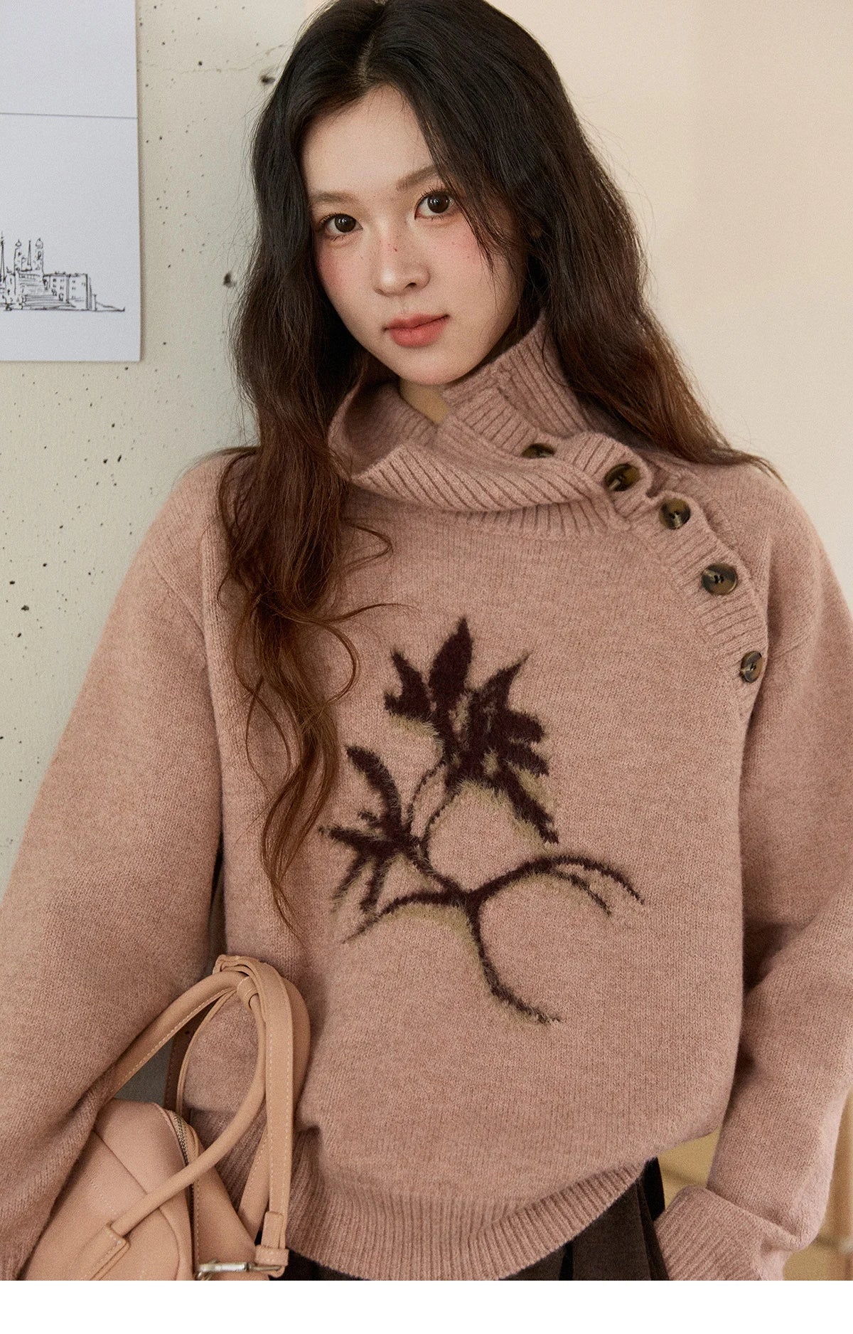 Mishow Plant Jacquard Turtleneck Pullover MXE86Z2658