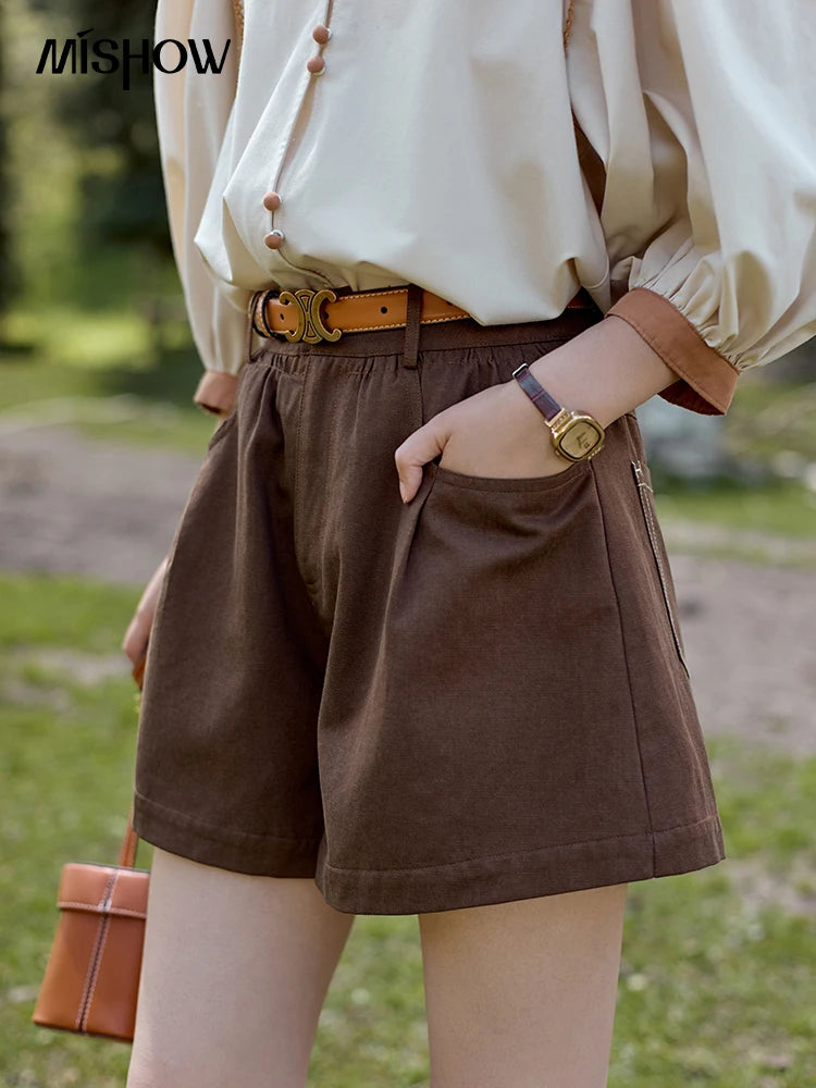 Mishow High Waist Loose Straight Leg Shorts MXD41K0721