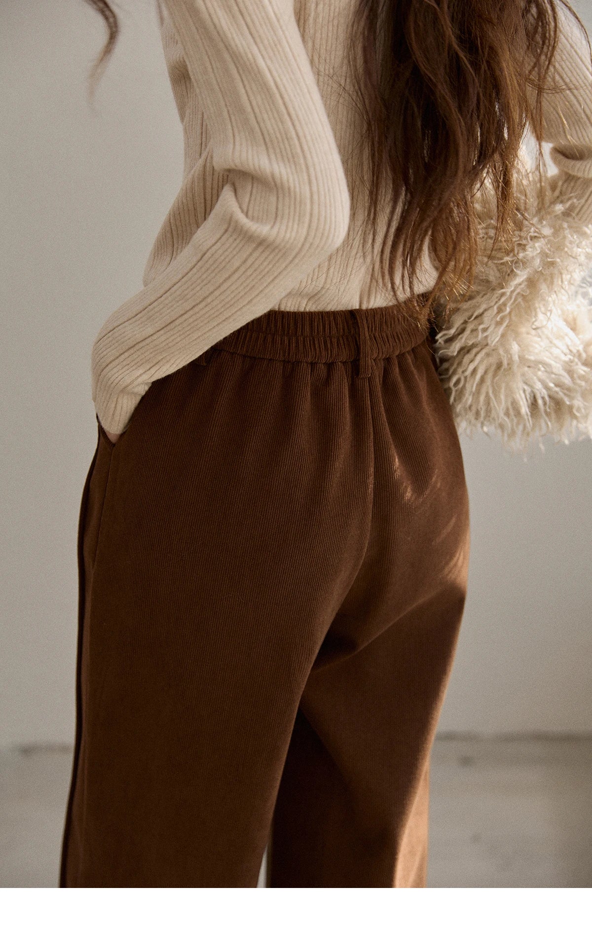 MISHOW Corduroy Straight Leg Pants Silver Fox Velvet Warm MXE91K1125