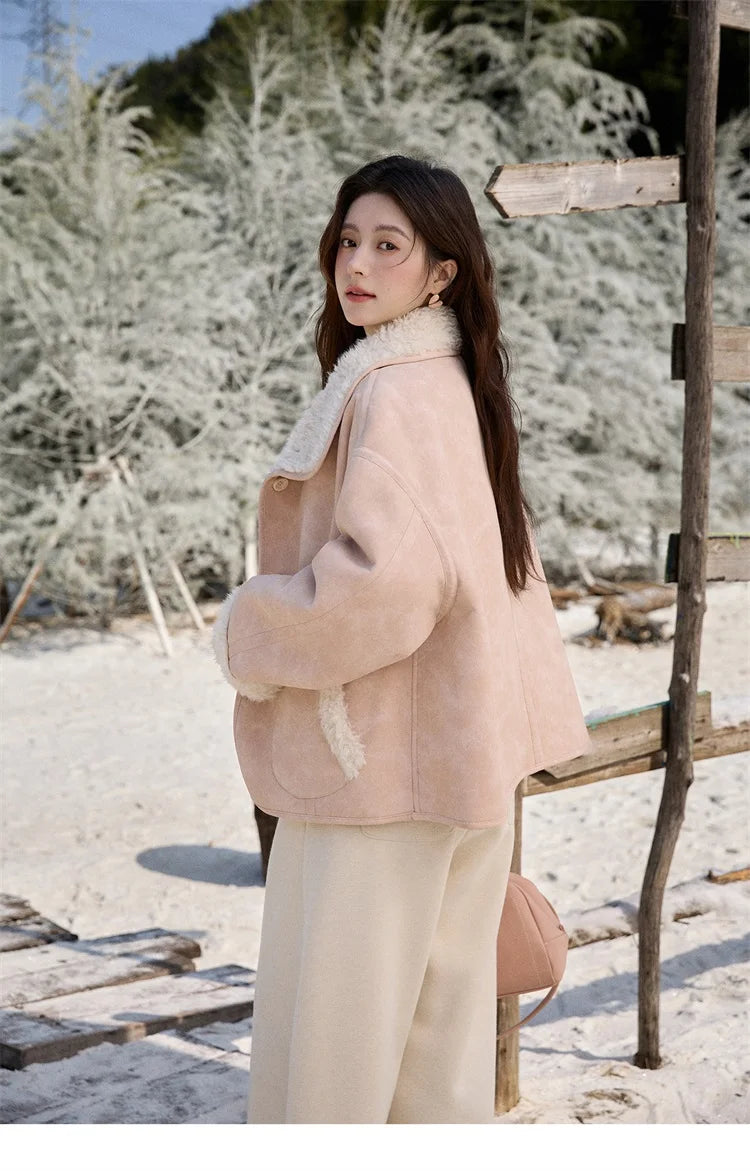 MISHOW Double Sided Lamb Wool Coat Lapel Pockets MXE91W1015