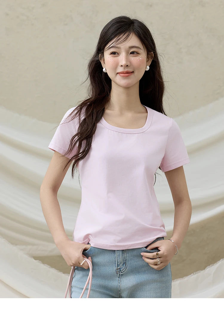 Mishow Solid Square Neck Straight Tee MXE15T0483