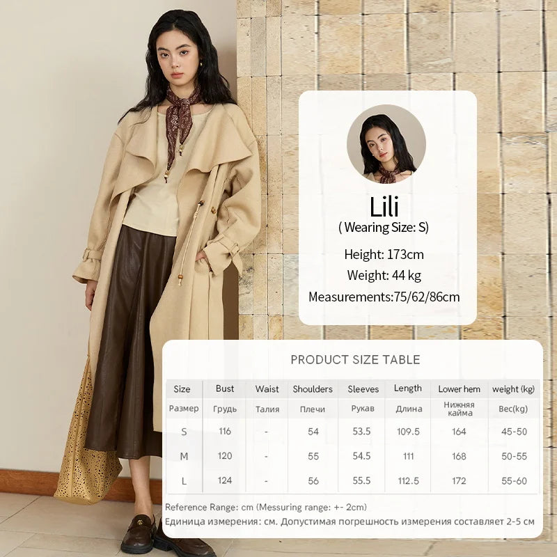 Mishow Drawstring Waist Large Lapel Mid-Length Woolen Coat MXE45W0841