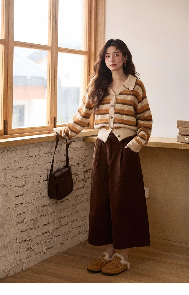 Mishow Retro Striped V-Neck Wool Cardigan MXE87Z2681