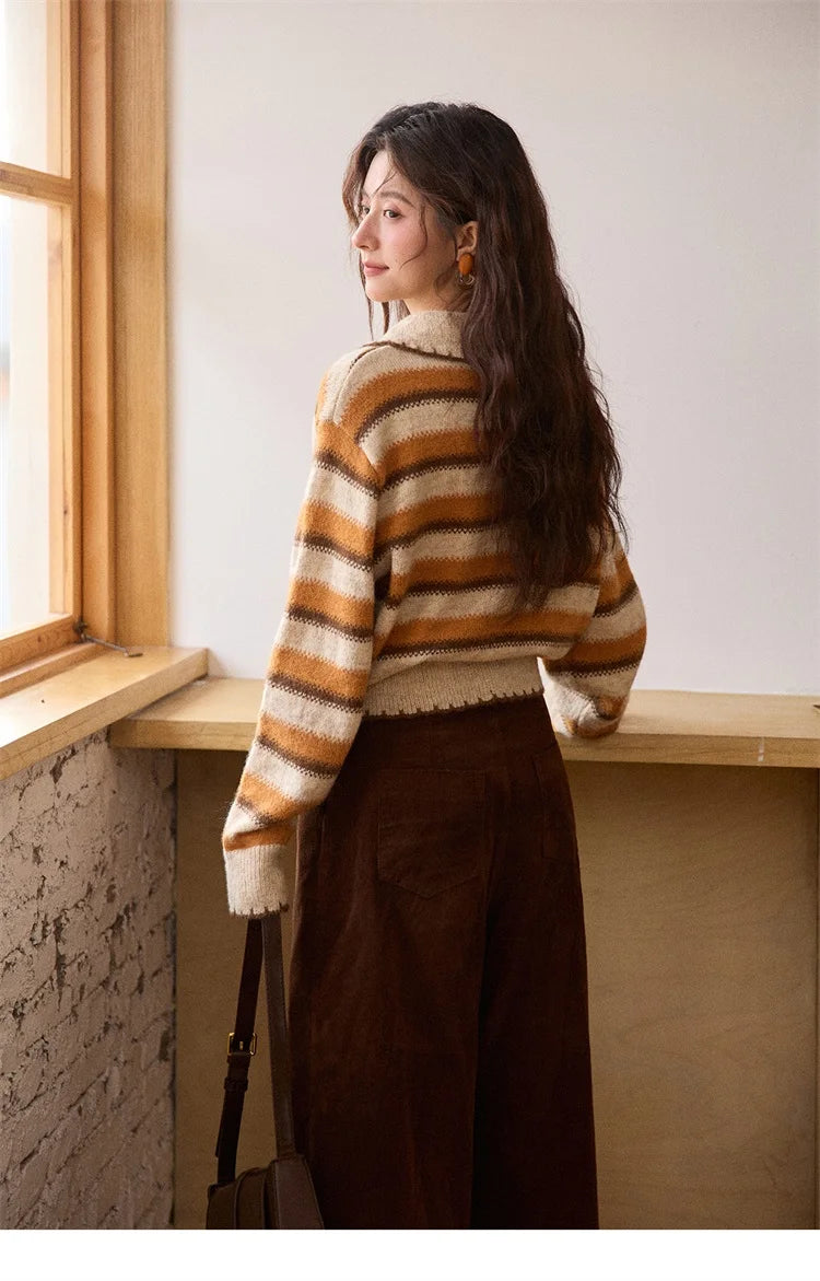 Mishow Retro Striped V-Neck Wool Cardigan MXE87Z2681