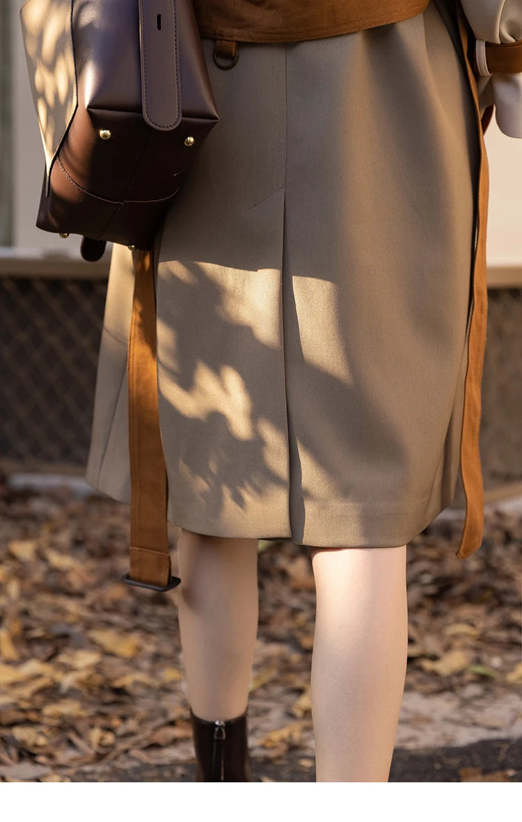 Mishow Khaki Contrast Color Spliced Trench Coat MXB31W0367