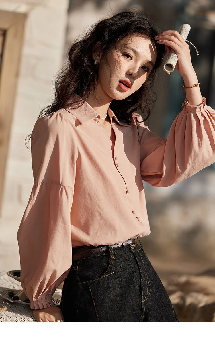 MISHOW French Polo Neck Long Sleeve Shirt Solid Casual MXE11C0388