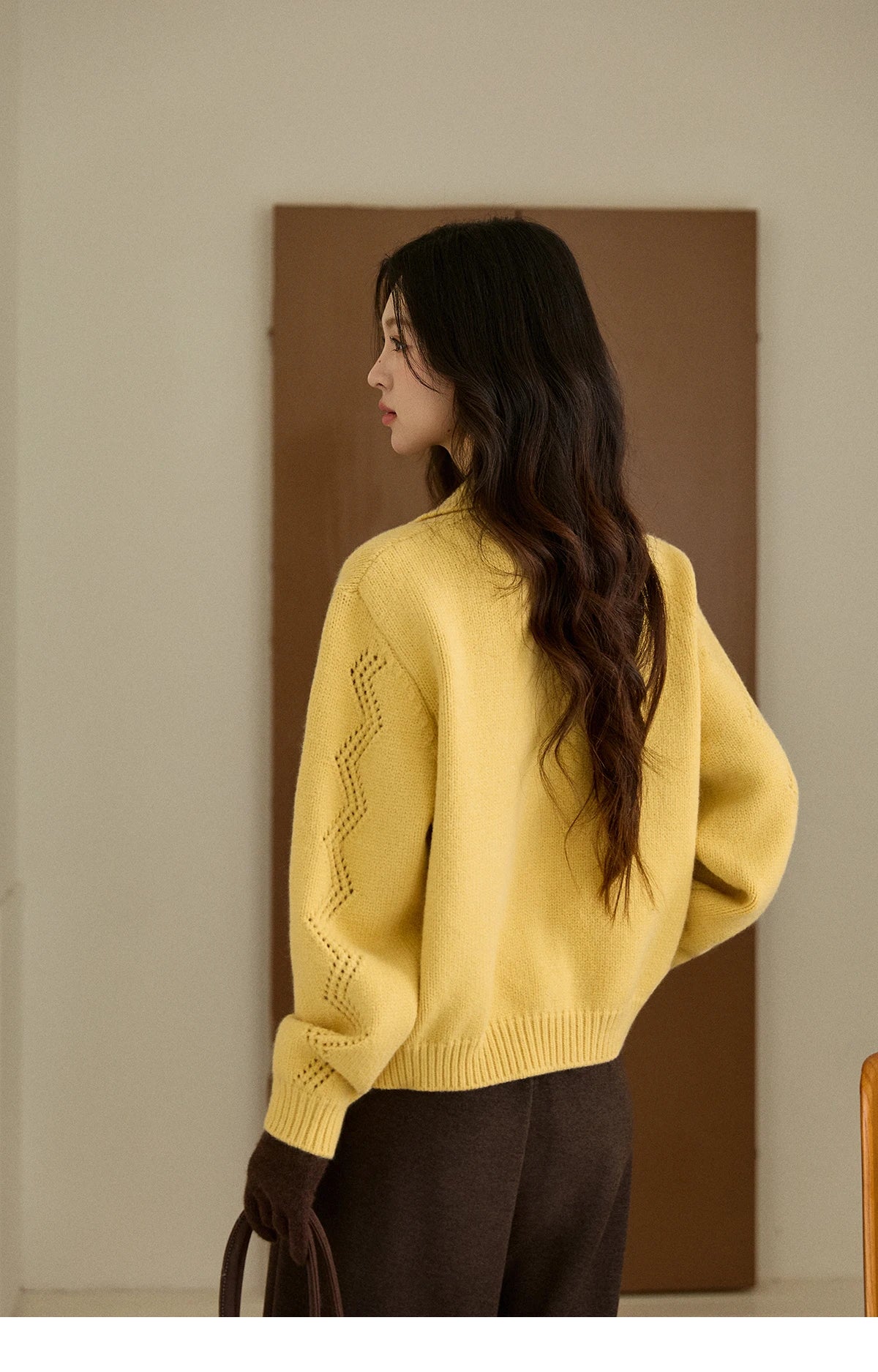 Mishow Yellow Hollow Pattern Lapel Cardigan MXE94Z2961