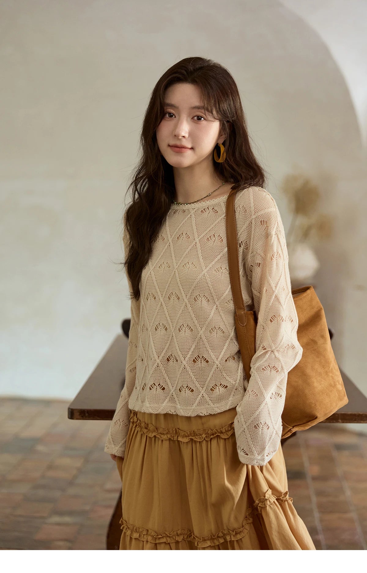 Mishow Diamond Patterned Hollow Scoop Neck Sweater MXE42Z1332