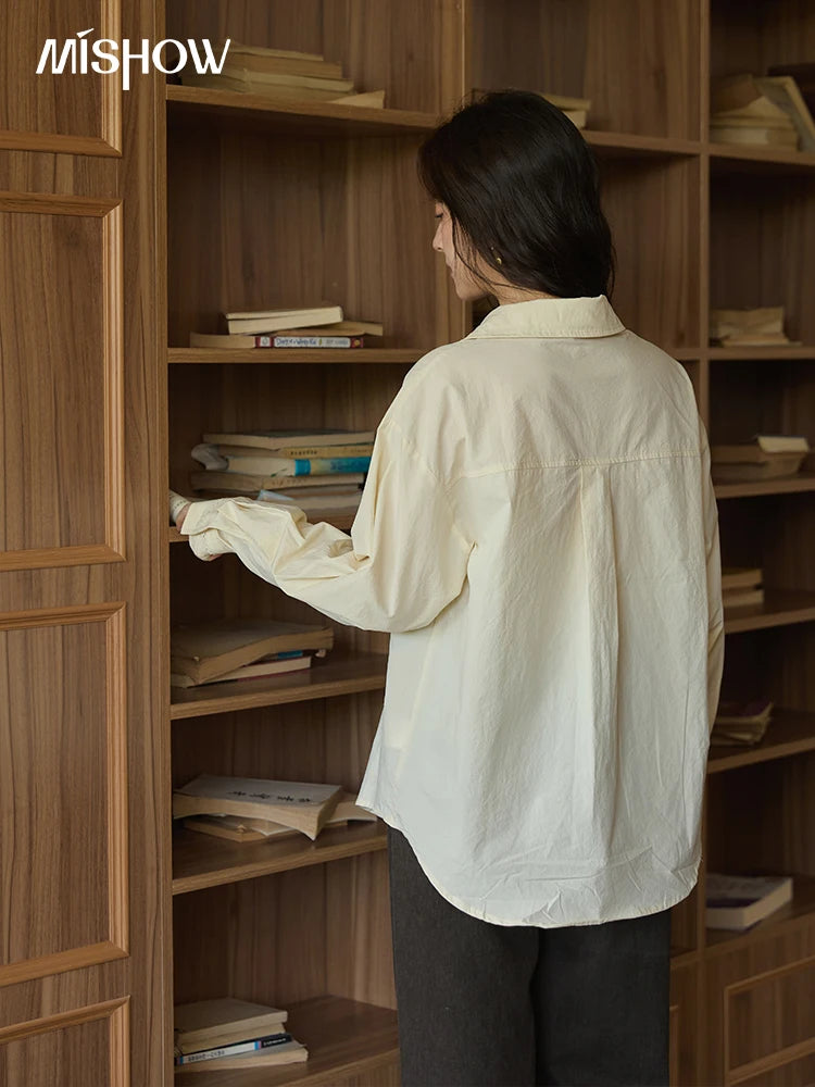 MISHOW Cotton Shirt Petal Ribbon Button Long Sleeve MXE41C2349