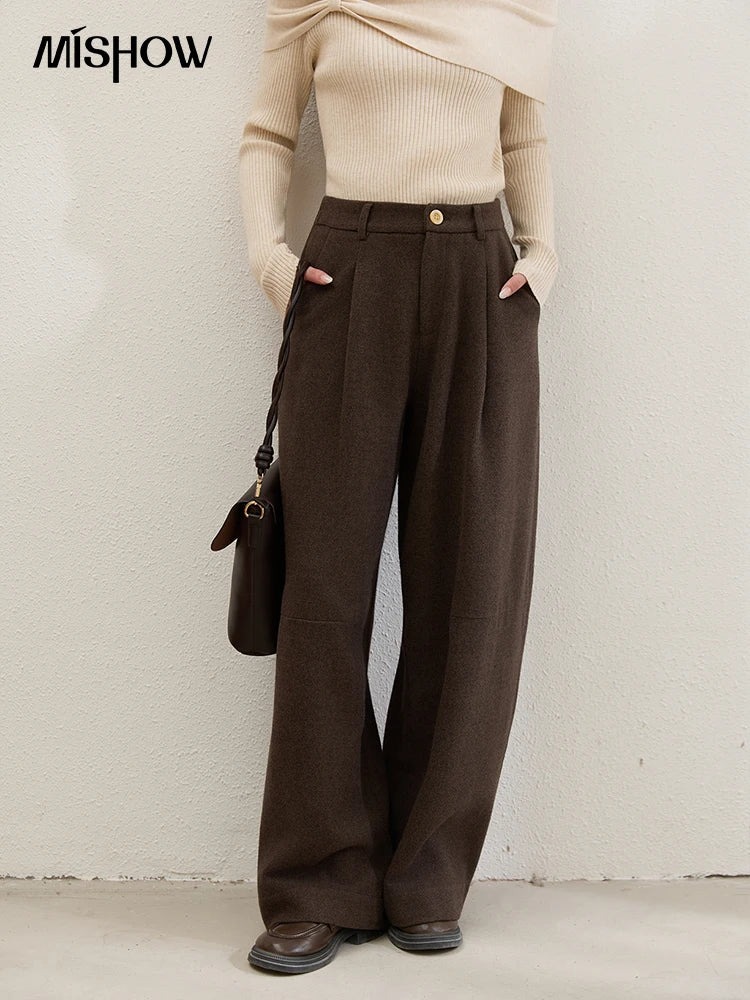 MISHOW Retro Brown Wide-Leg Pants High Waist Drape MXE88K1122