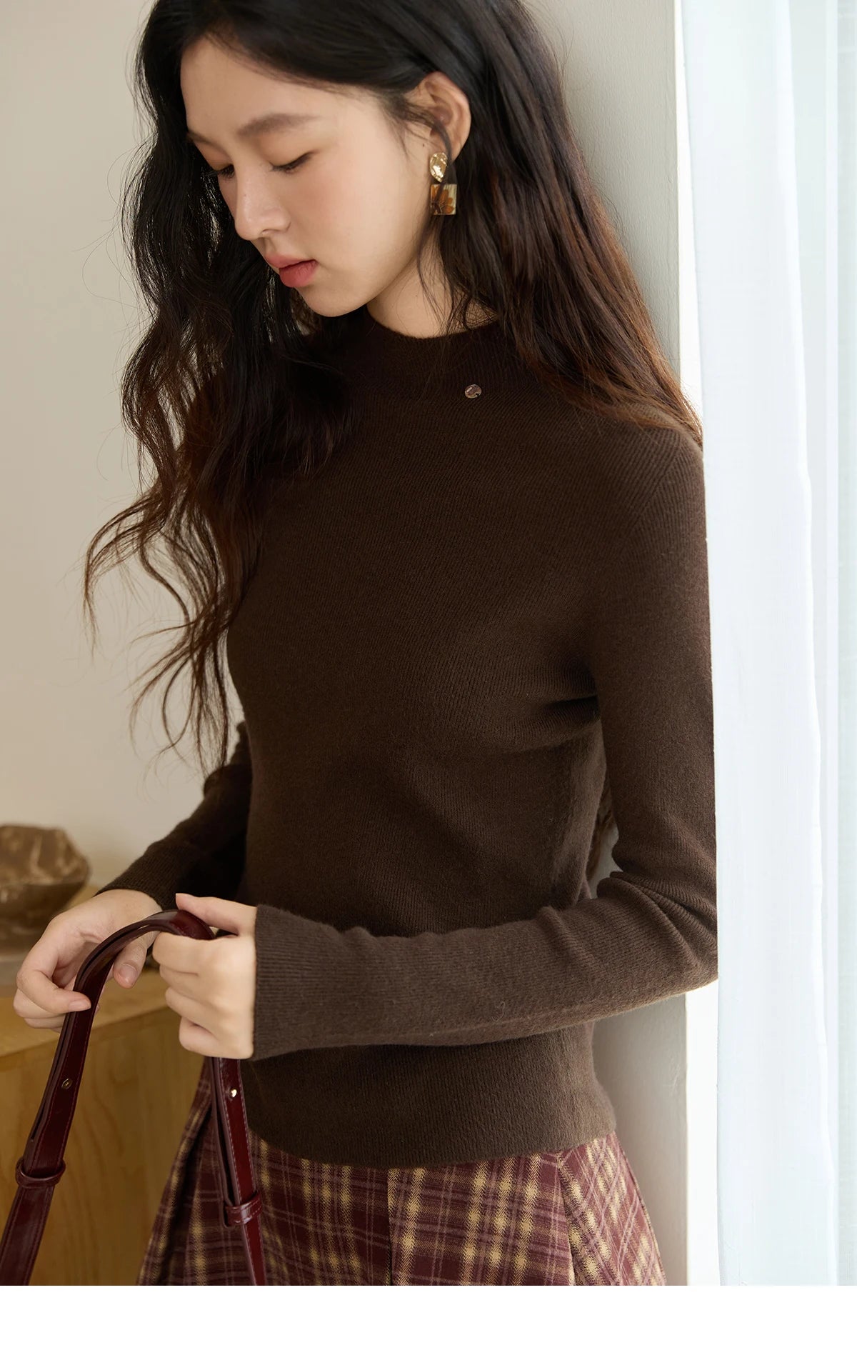 Mishow Minimalist Mock Neck Slim Pullover MXE48Z2583