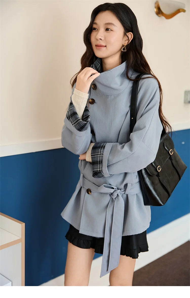 Mishow Blue Plaid Two-Sided Trench Coat MXE48W0871