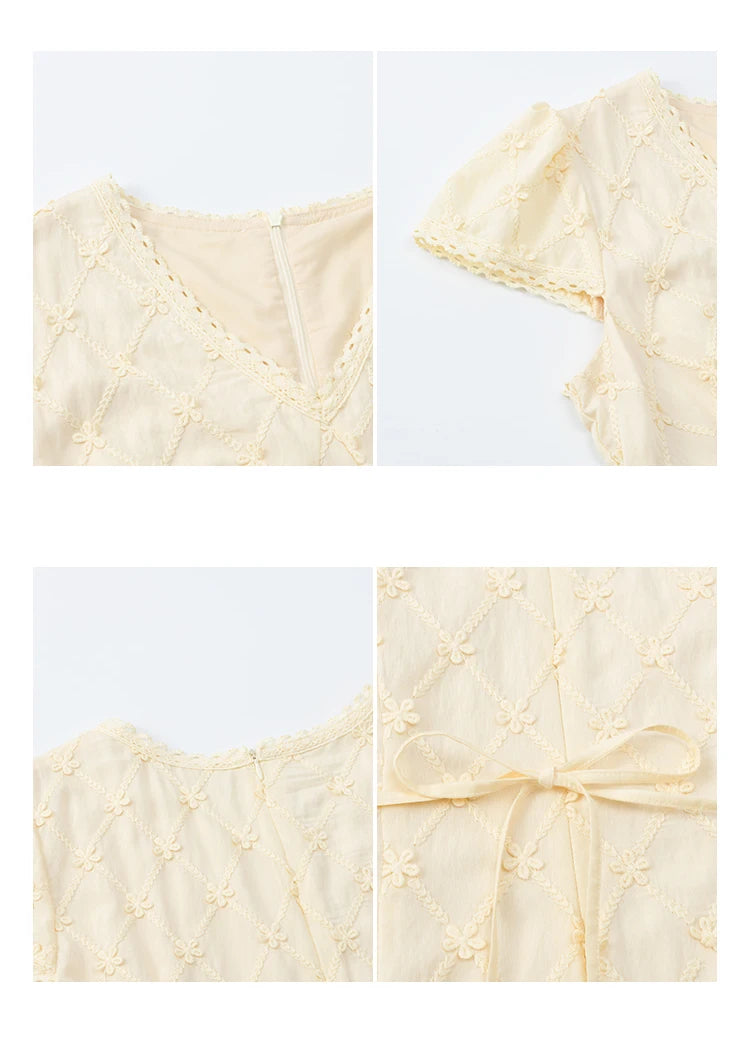 Mishow V-Neck Lace Spliced Embroidery Dress MXE38L2378