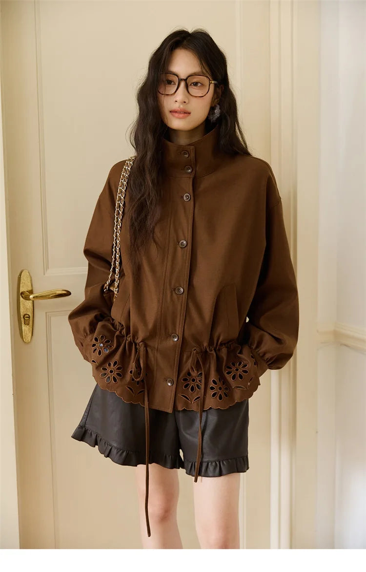 Mishow Hollow Embroidered Drawstring Waist Trench MXE48W0855
