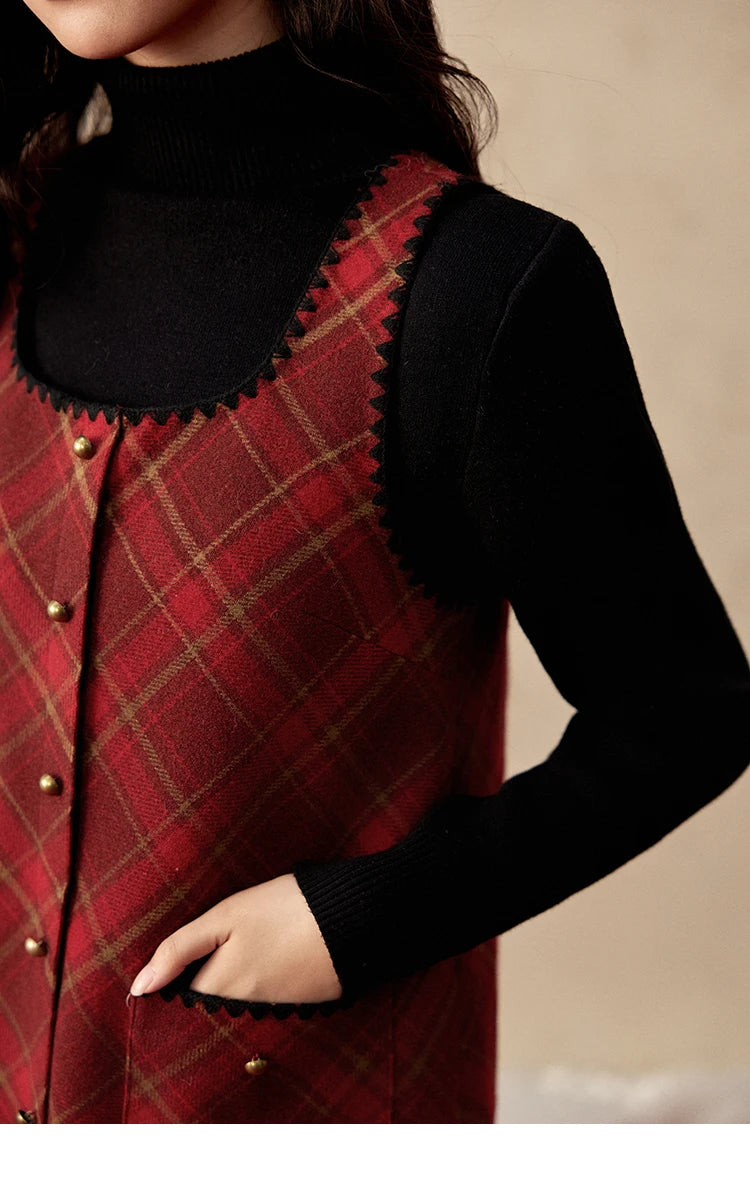 Mishow Plaid Square Neck Woolen Vest Dress MXD58L2078
