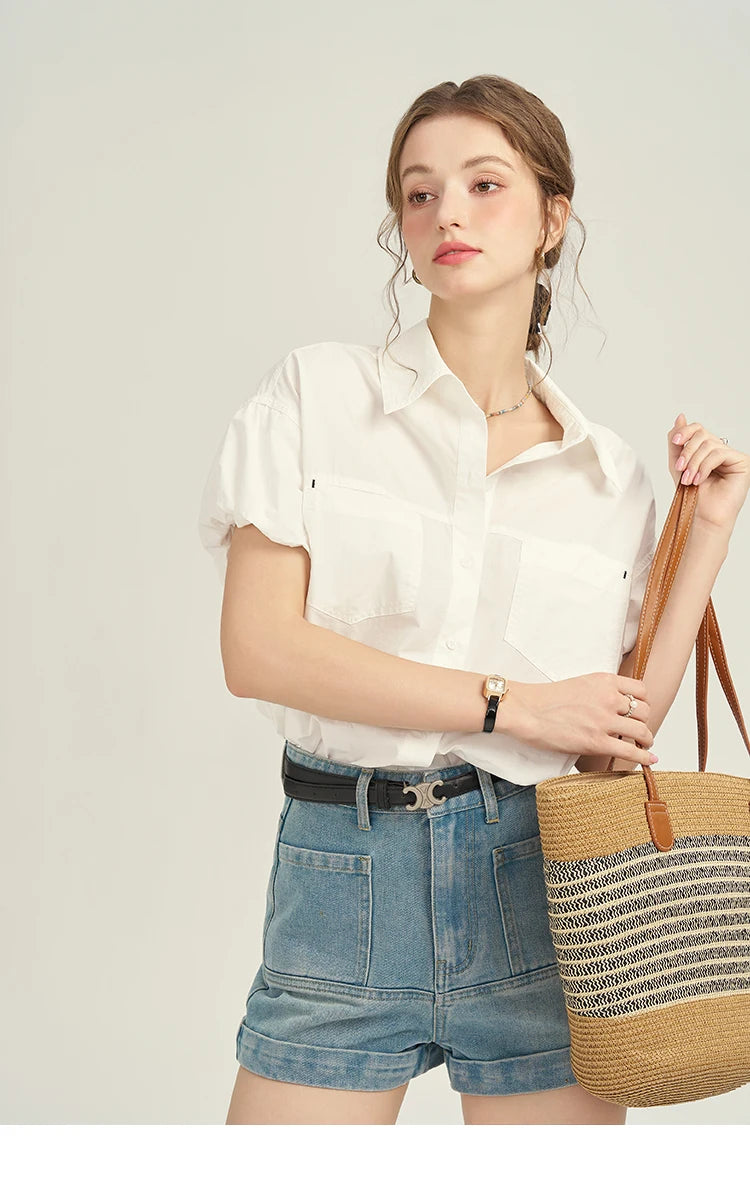 Mishow Denim Blue High Waist Straight Shorts MPD26K0618