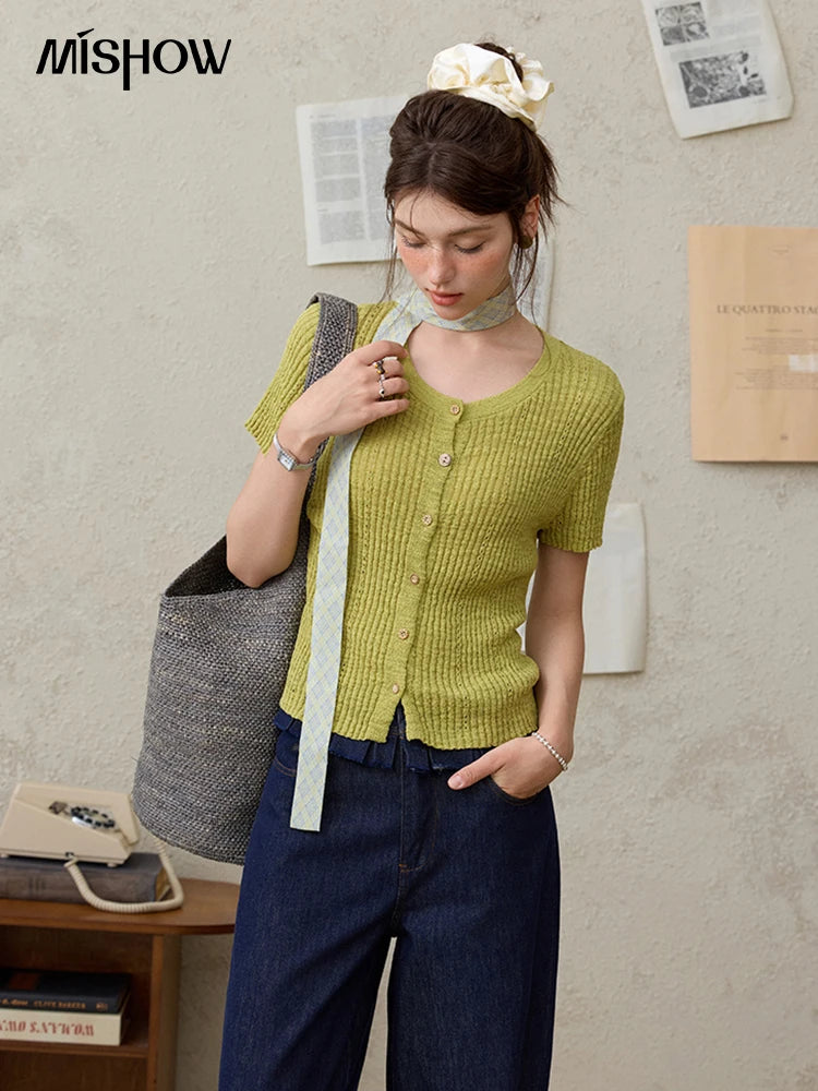 Mishow Solid Knit Round Neck Office Tee MXE31Z1229