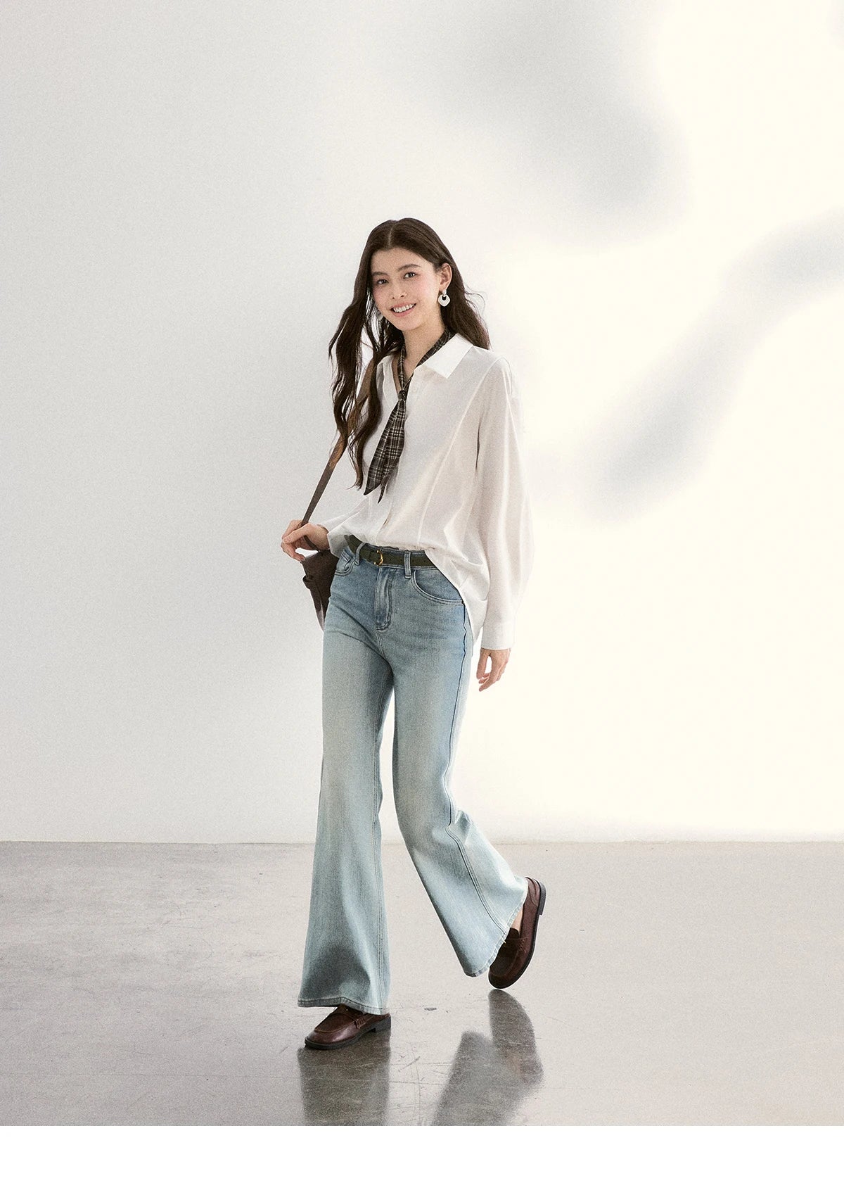 MISHOW Casual Loose Shirt with Plaid Scarf Lapel Top MXF108C0815