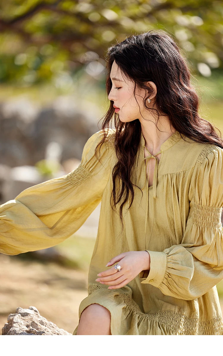 Mishow Folded Lace-Up V-Neck Doll Dress MXE11L2113
