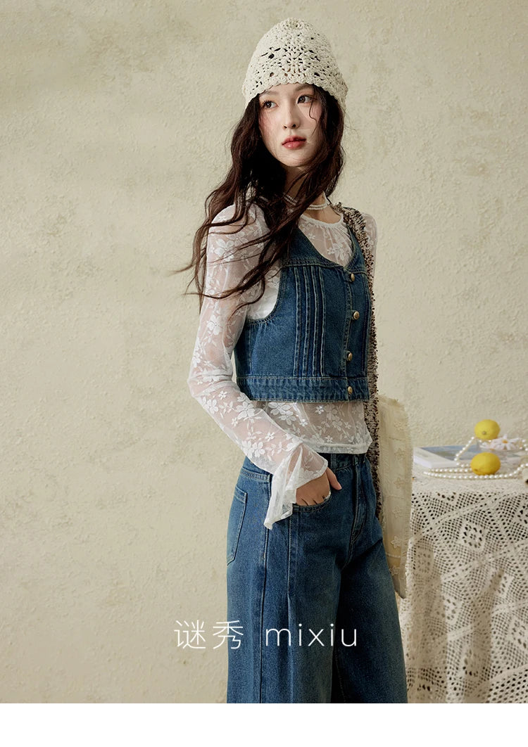 Mishow Retro Deep Blue Denim Vest Coat MXE16W0750