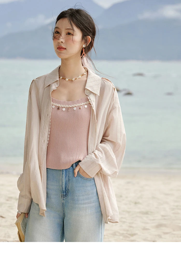 MISHOW Striped Long Sleeve Shirt Turn-Down Collar MXE33C0772