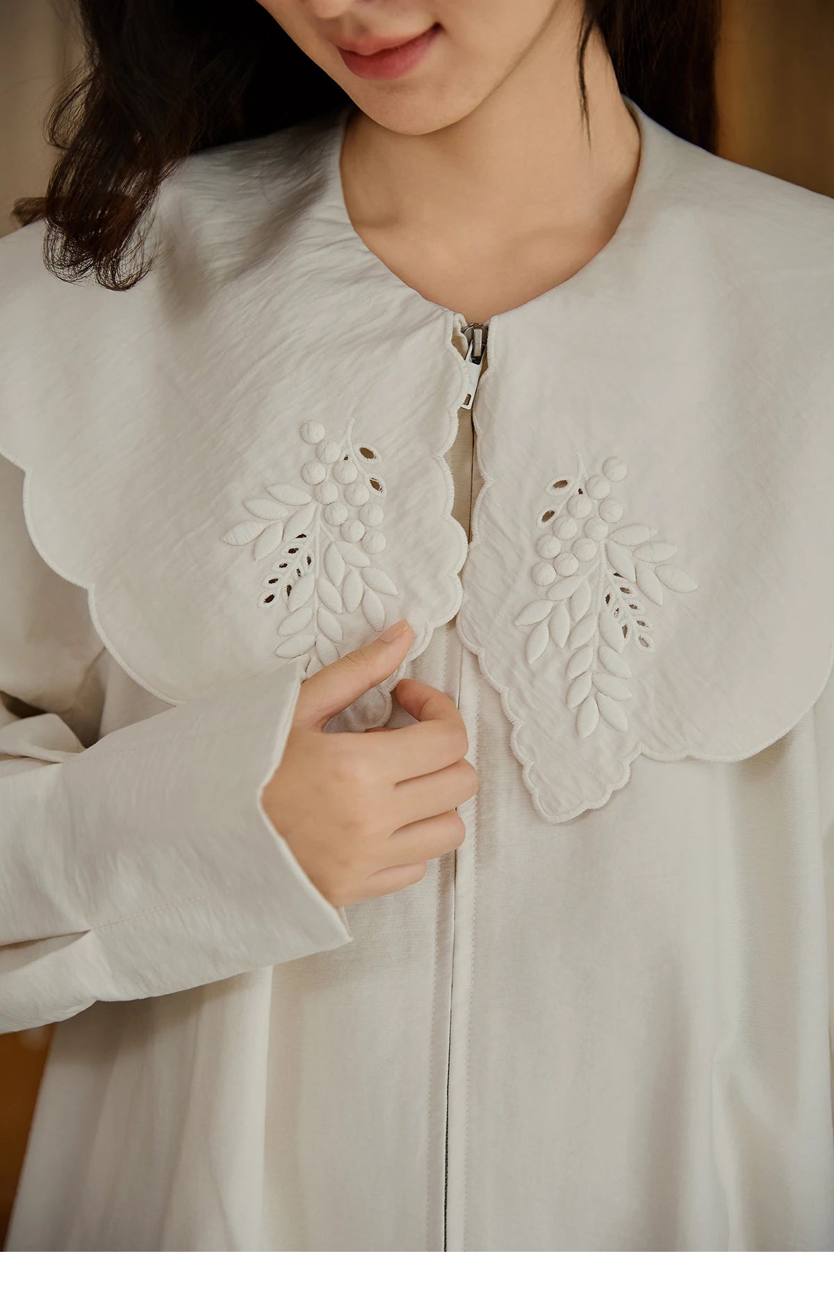 MISHOW Wheat Sprout Embroidery Coat Doll Collar Hem Folded Zipper MXE45W0860