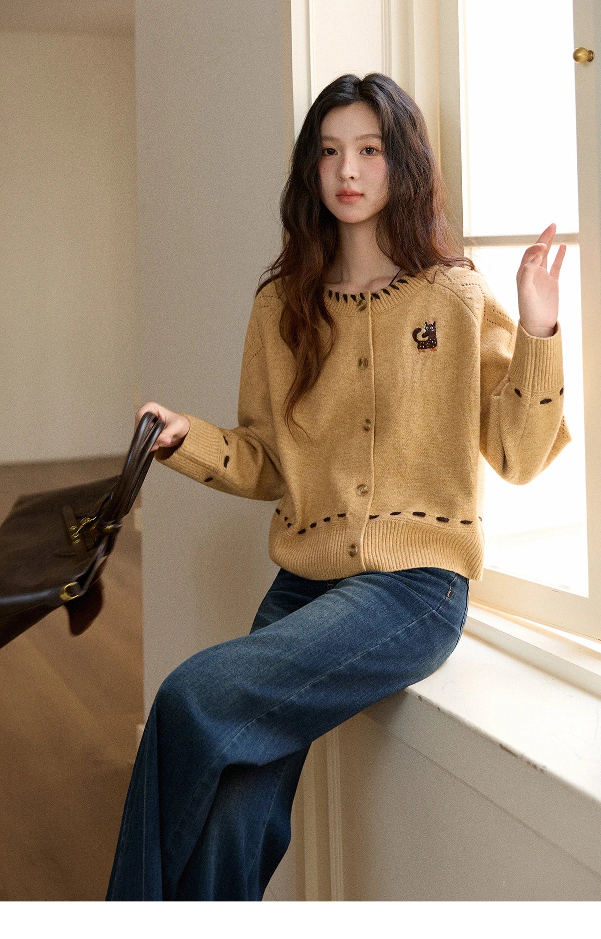 Mishow Retro Orange Little Fox Embroidered Cardigan MXE88Z2598