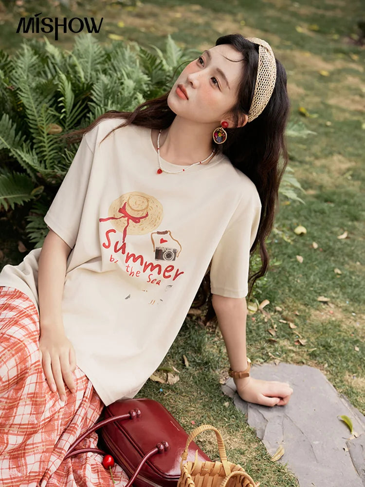 Mishow Cartoon Print Loose Round Neck Tee MXE34T0559
