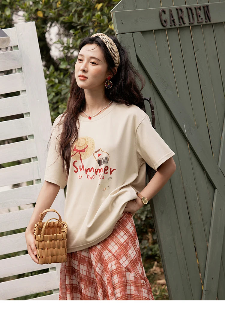 Mishow Cartoon Print Loose Round Neck Tee MXE34T0559