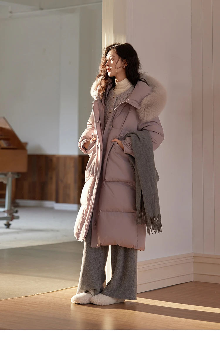 Mishow Long Hooded Fox Fur Collar Down Coat MXD56Y0054