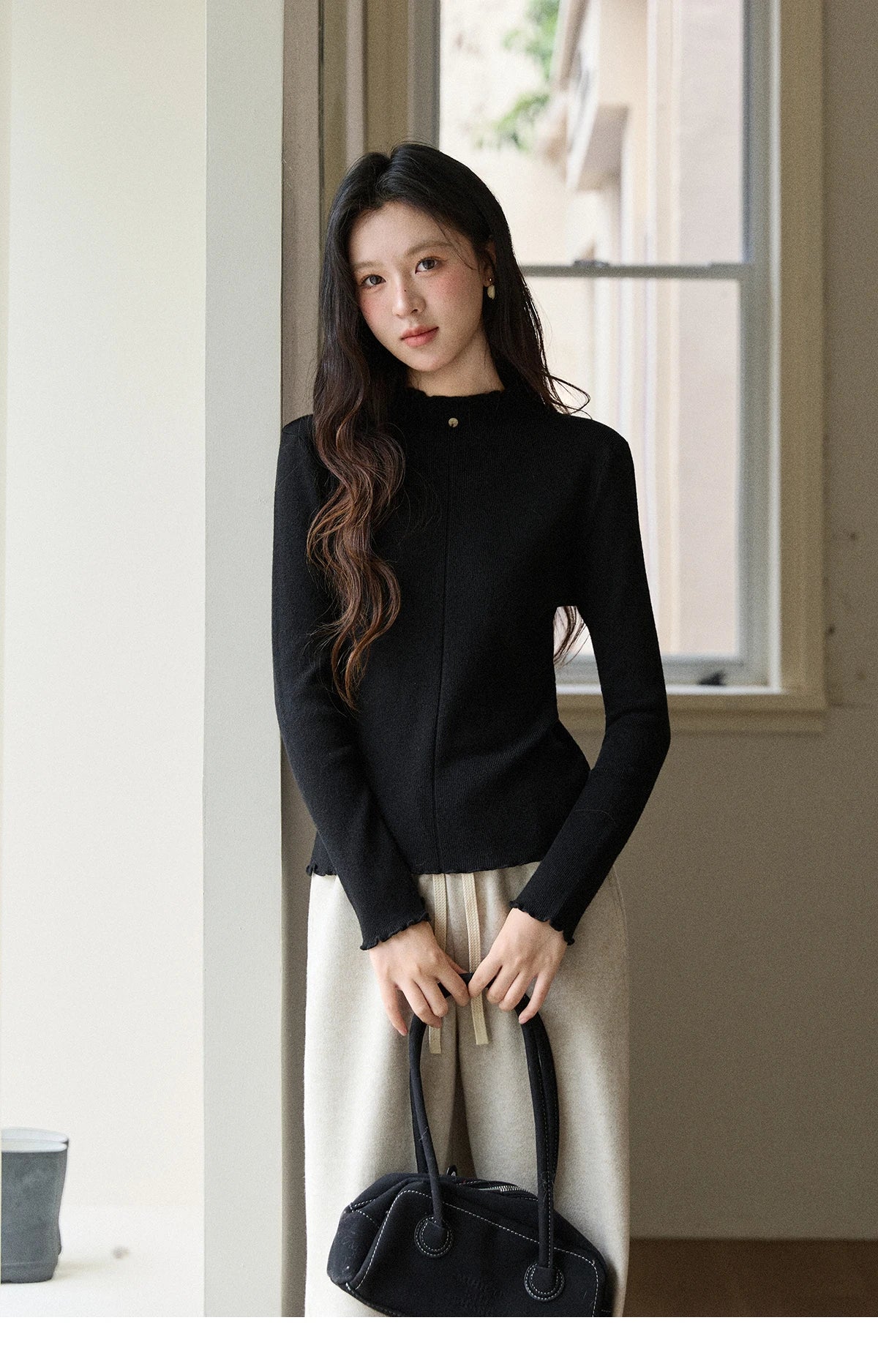 Mishow Ruffled Turtleneck Slim Knit Top MXE91Z2826