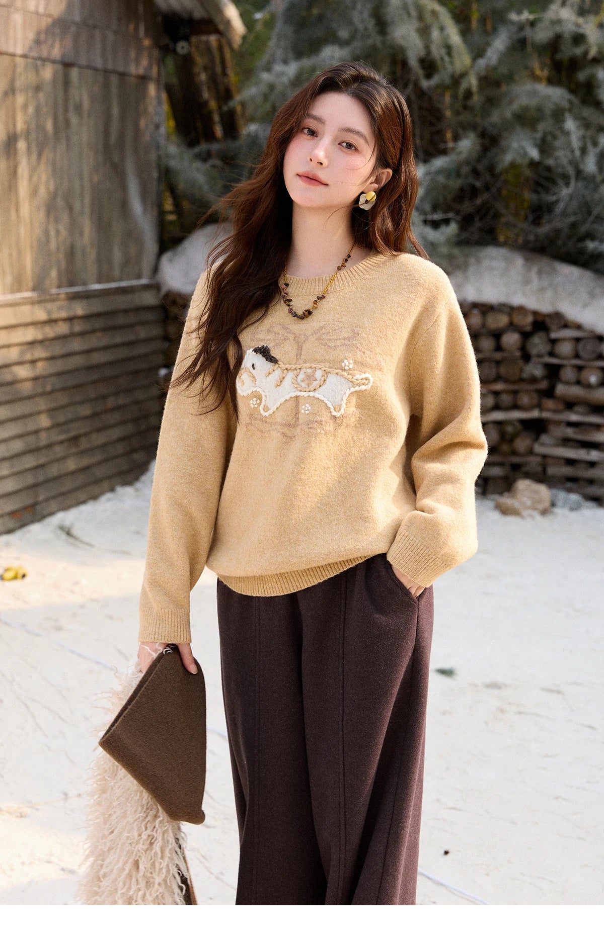MISHOW High Waist Wide Leg Pants Fleece Warm Knit MXE92K1127