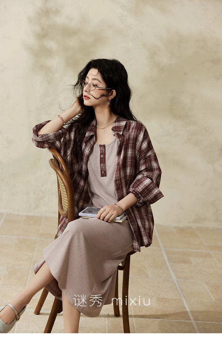 Mishow Plaid Shirt Grey Vest Dress (Separately) MXE13L2093